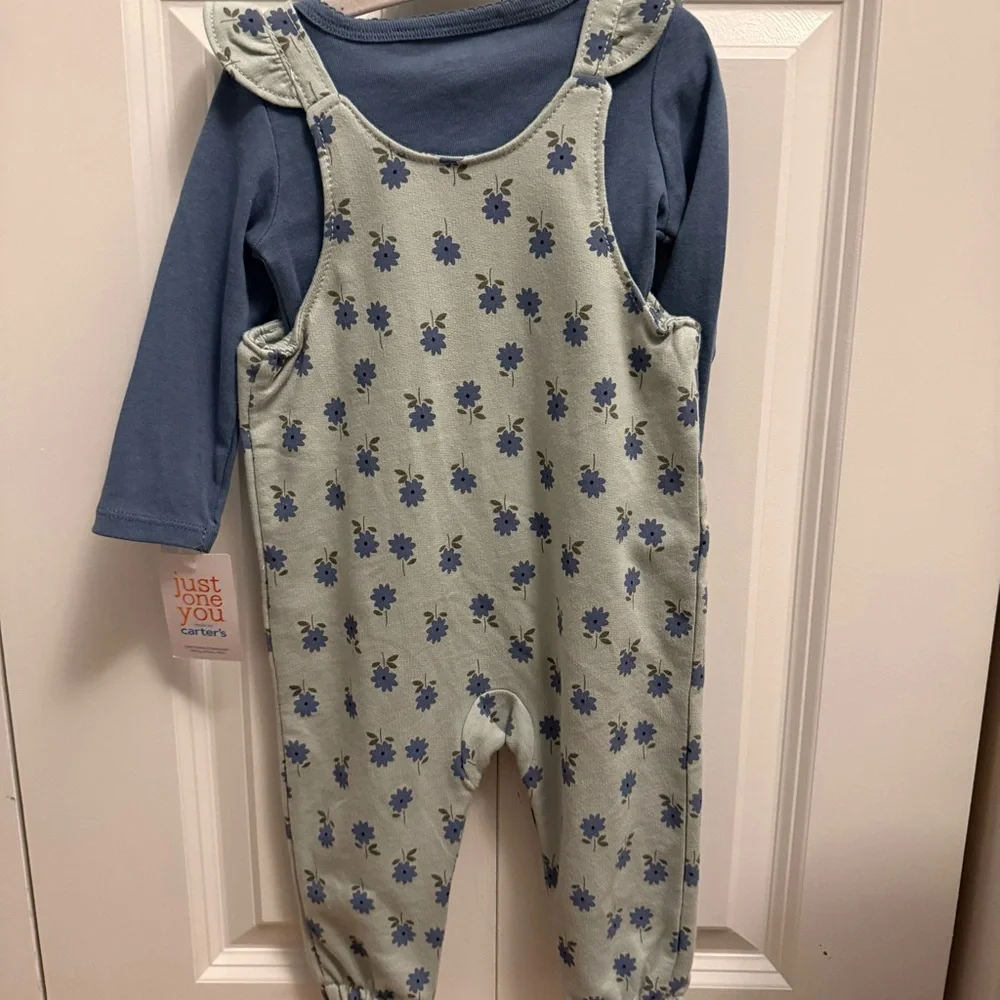 Carter’s Floral Print Overalls with Blue Long Sleeve 9 month NWT